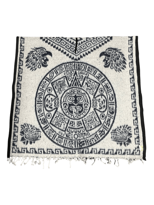 Poncho/Gaban Calendario Azteca Doble Blanco y Azul Marino