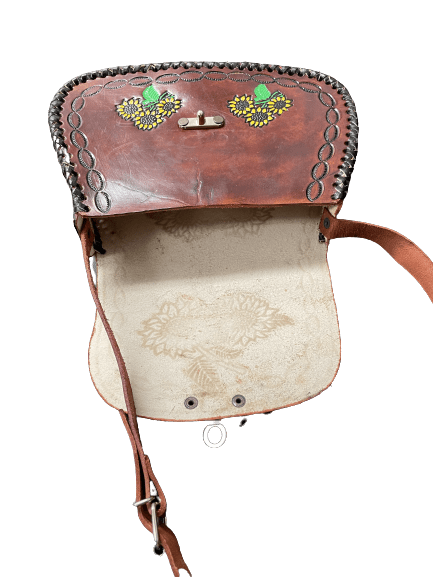 Vintage Hand Tooled Brown Leather Handbag Shoulder Bag - Gem