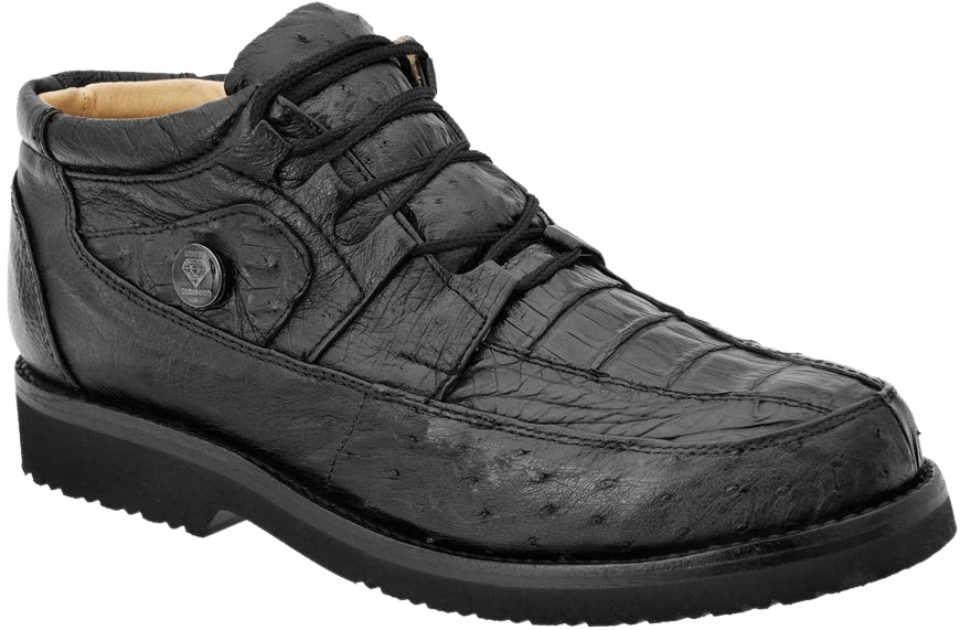 Zapato exótico de piel de cocodrilo / avestruz negro